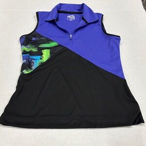 Slazenger Women's Sleeveless Polo Top - Blue and Black